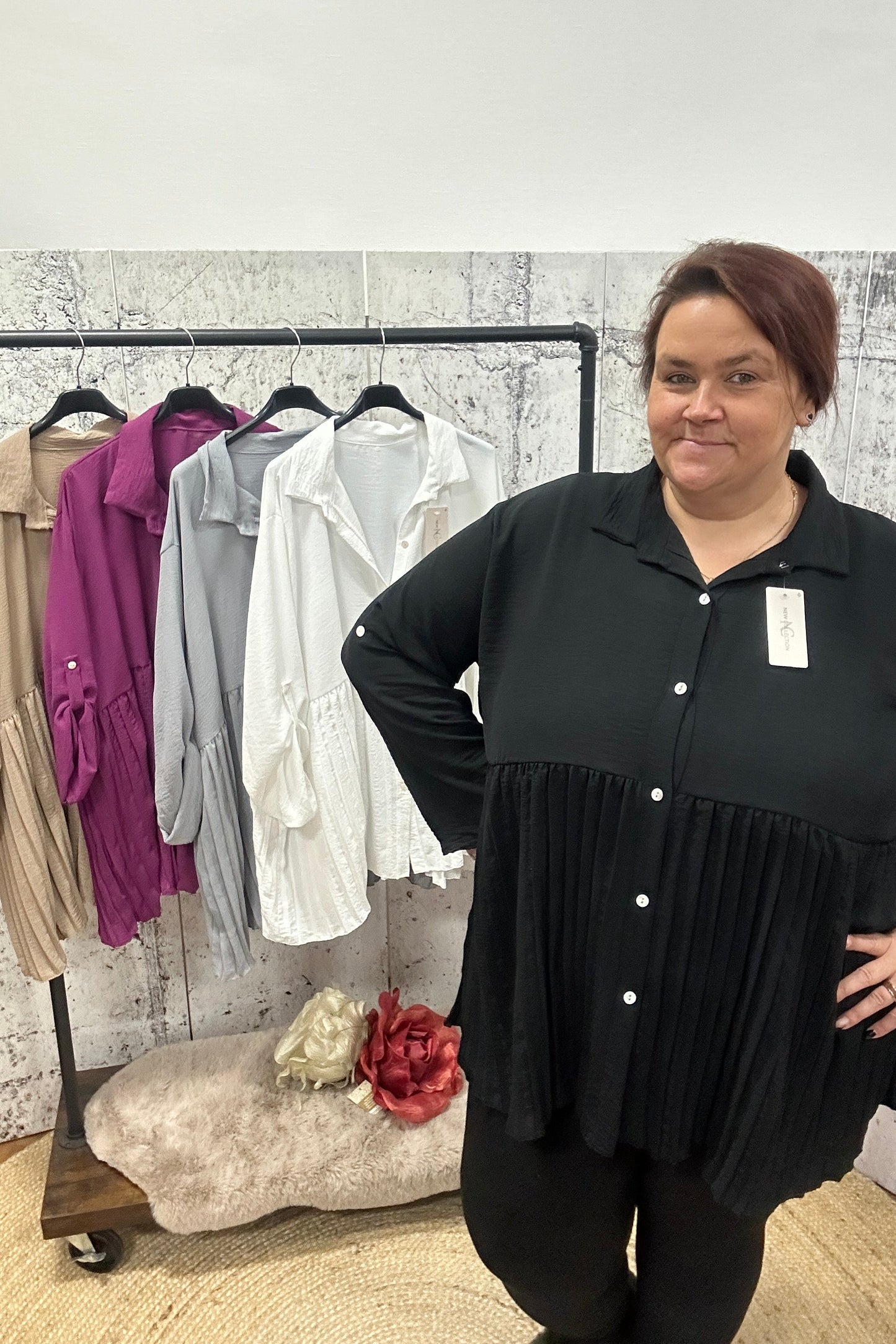 Bluse Uni mit Plissee