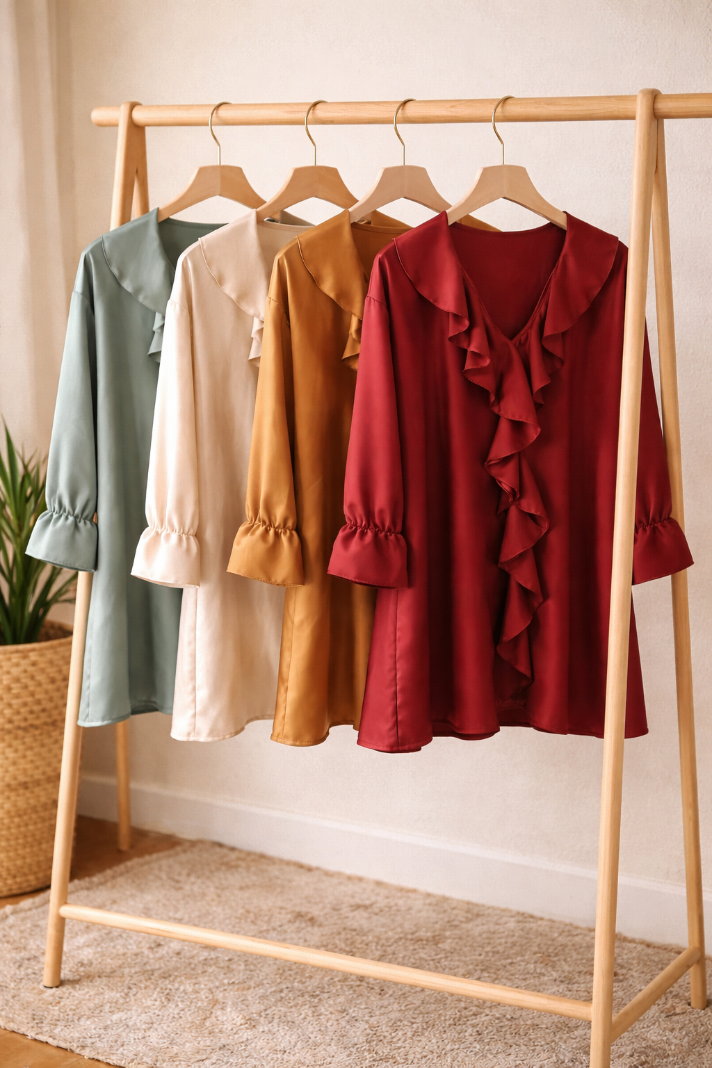 Bluse Uni mit Rüschen