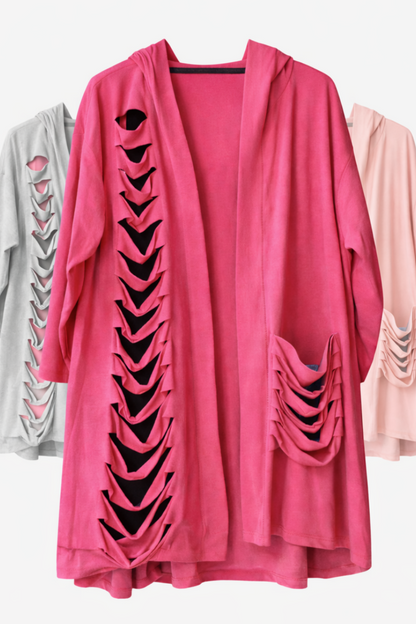 Gr. 48 - 52 Rissijacke, stylish, Rissis vorn, kann nicht geschlossen werden, Kapuze, gibt es in drei Farben
