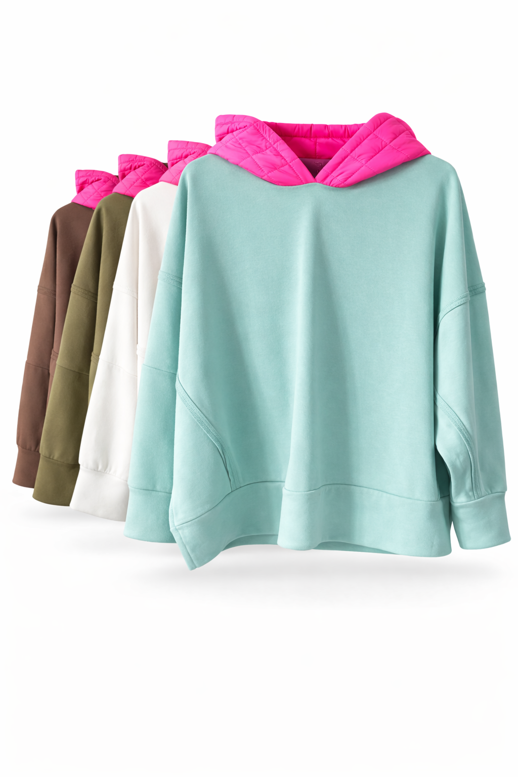 Hoodie Poncho mit Neon Pinker Kapuze