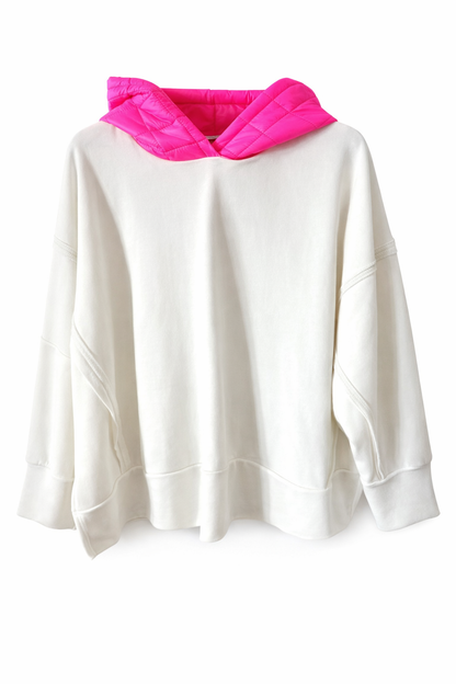 Hoodie Poncho mit Neon Pinker Kapuze