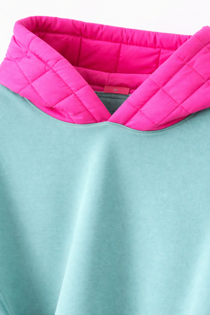 Hoodie Poncho mit Neon Pinker Kapuze