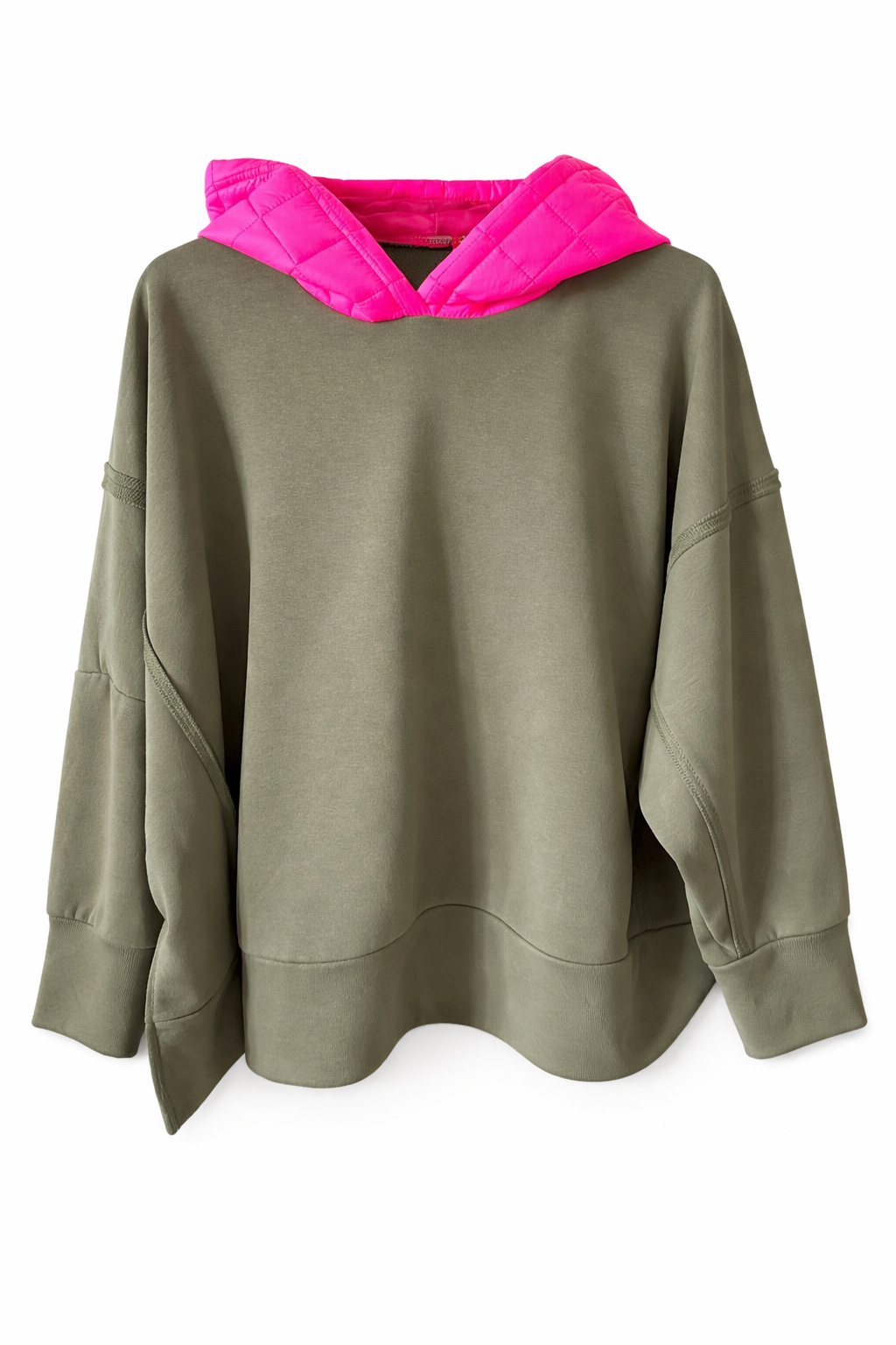 Hoodie Poncho mit Neon Pinker Kapuze