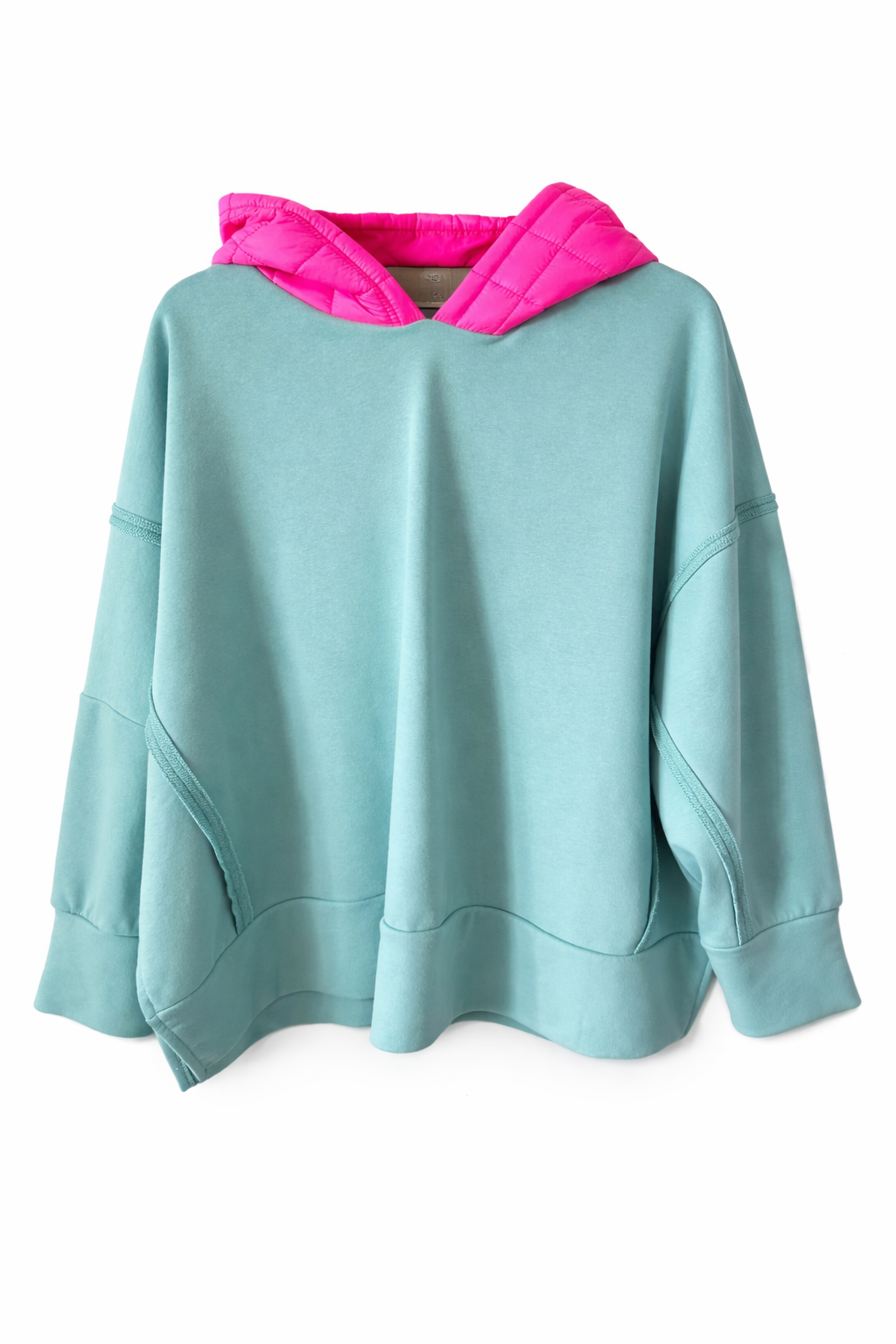 Hoodie Poncho mit Neon Pinker Kapuze