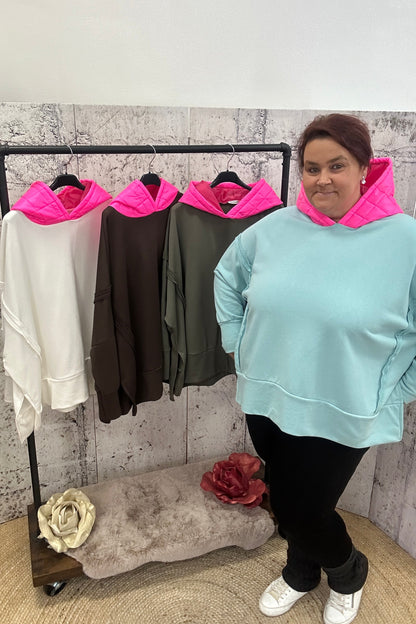 Hoodie Poncho mit Neon Pinker Kapuze