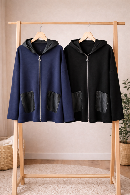 Jacke, tragbar 48-52/54, Kapuze, Reißverschluss, Taschen vorn, Wildlederimitat