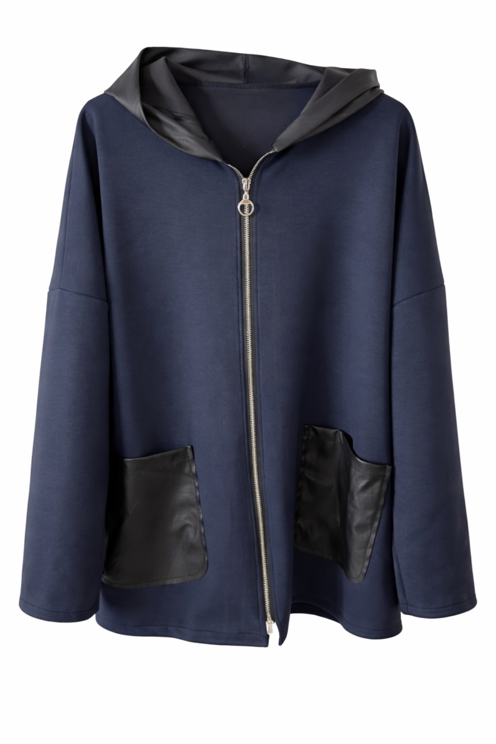 Jacke, tragbar 48-52/54, Kapuze, Reißverschluss, Taschen vorn, Dunkelblau, Wildlederimitat