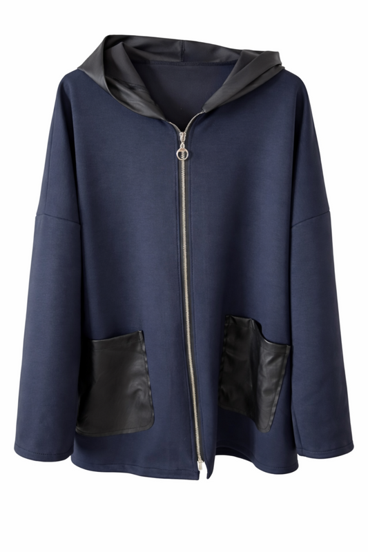 Jacke, tragbar 48-52/54, Kapuze, Reißverschluss, Taschen vorn, Dunkelblau, Wildlederimitat