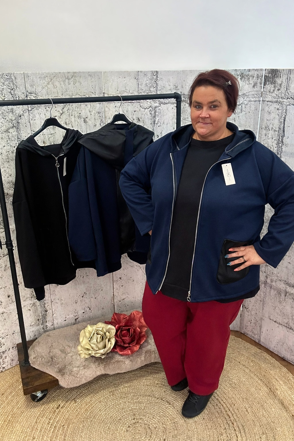 Jacke, tragbar 48-52/54, Kapuze, Reißverschluss, Taschen vorn, Wildlederimitat