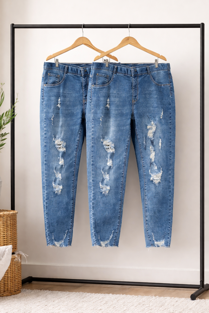 Jeans Jeggings, mit Rissis vorn, Gummizug im Bund, Jeggings, Stretch,Tragbar 46-50