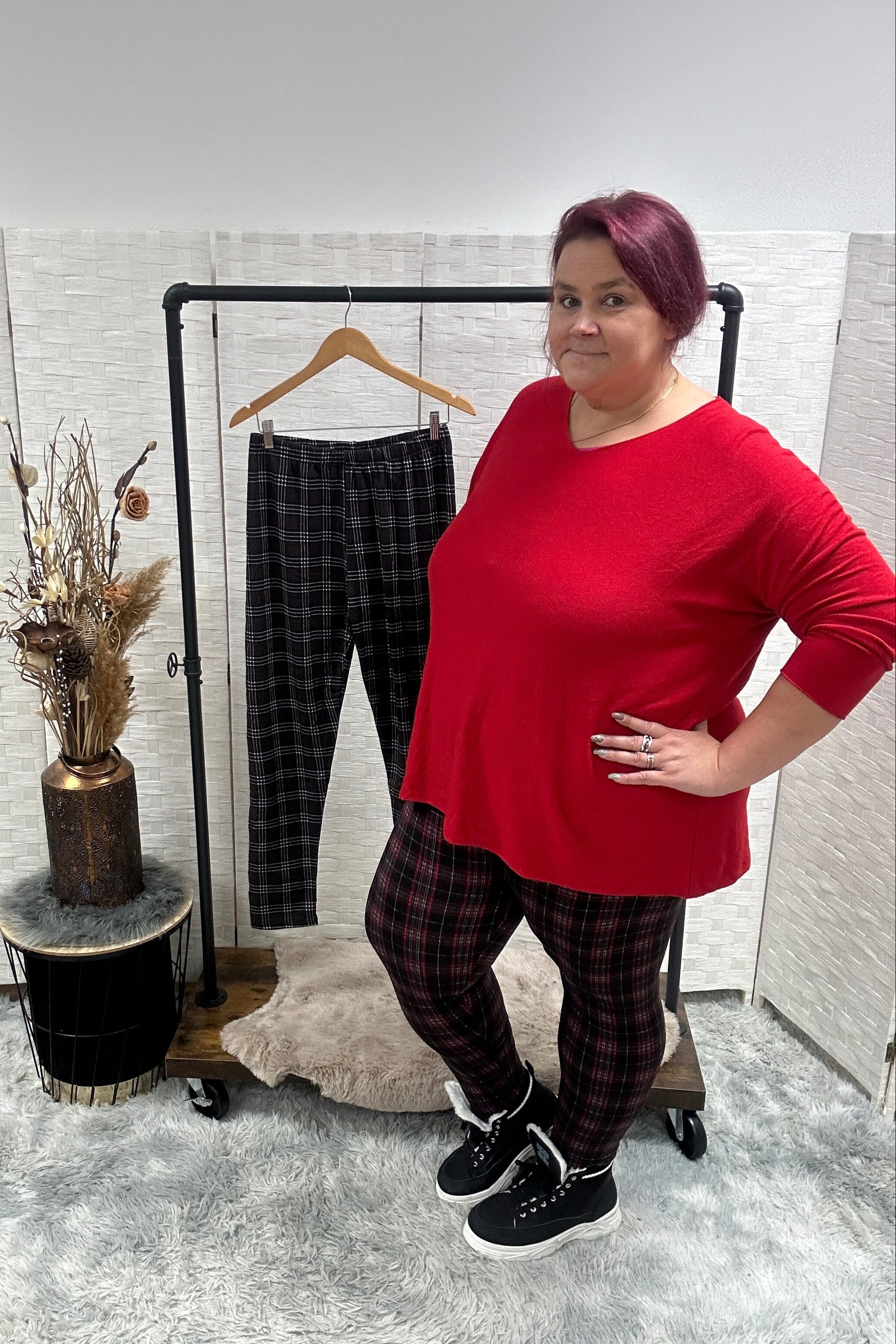 Karo Leggings, weich, innen angeraut, stretchig, bequem zu tragen,Karo Muster vorn und hinten , tragbar von 48 - 54