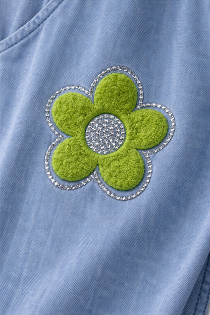 Stretch Hose Blume Glitzer, Blumen und Glitzer vorn , tragbar 50 - 58, Hosentaschen , Zugband, Stretch